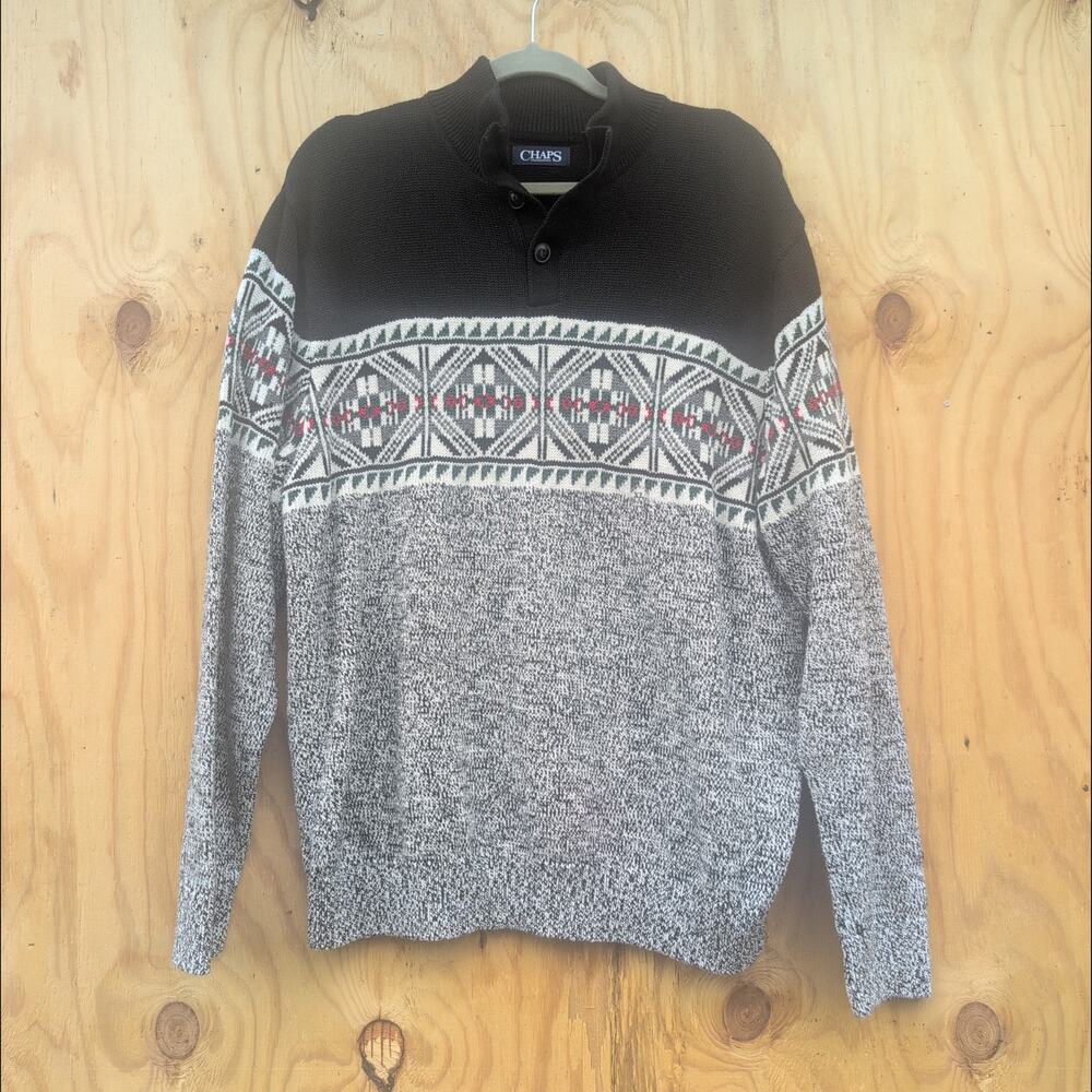 Chaps Nordic Fair Isle Quarter Button Sweater Women's XL 100% Cotton